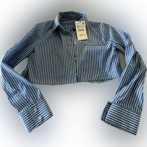 Cropped blue and white stripe shirt